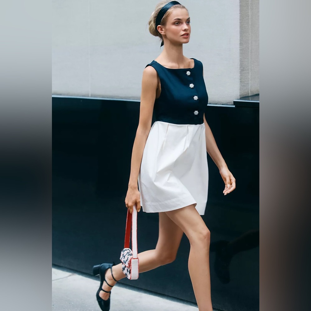 Nwt Size S - Anthropologie Cotton Boat-Neck Babydoll Mini Dress (Nwt Usd 168)